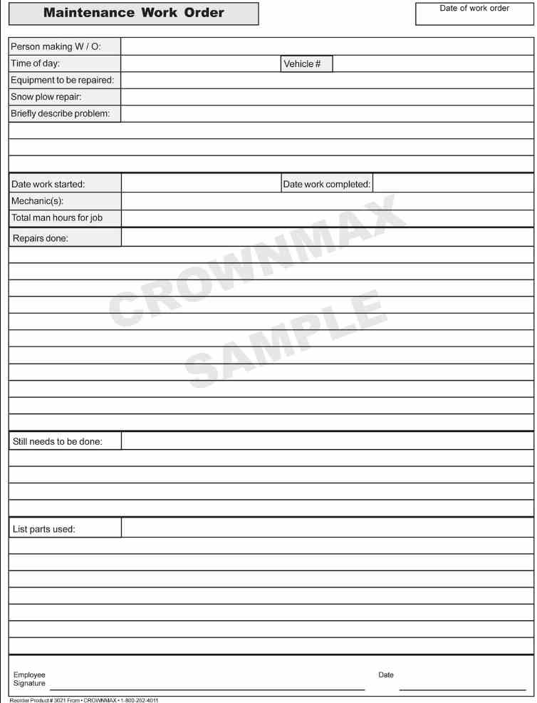 3622 maintenance work order 2 pt maintenance work order form