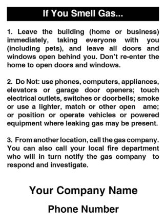 0171 PREVIEW Emergency Information Label - Gas leaks