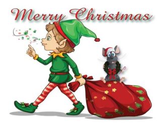 1277 - Merry Christmas Elf with mouse - Christmas Cards