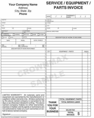 2105 Service, Equipment, Parts Invoice