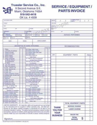 2122 - Service Equipment – Parts Invoice