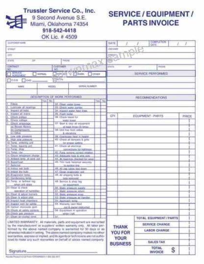 2122 - service equipment – parts invoice