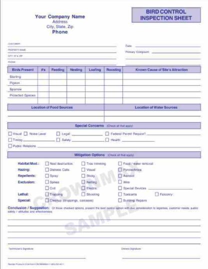 2155 bird control inspection sheet