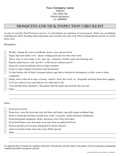 2165 - mosquito and tick inspection checklist