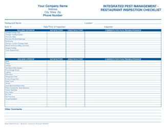 2176 - Pest Management Restaurant Inspection Checklist