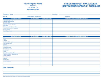 2176 - pest management restaurant inspection checklist
