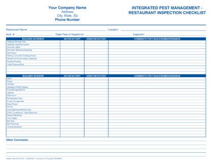 2176 - pest control management restaurant inspection checklist