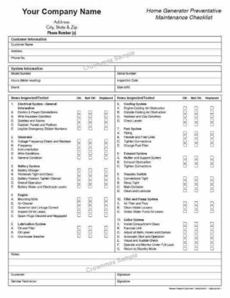 2245 Generator Preventative Maintenance Checklist