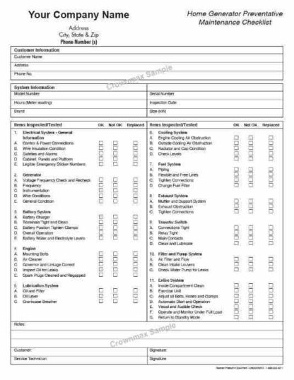 2245 generator preventative maintenance checklist