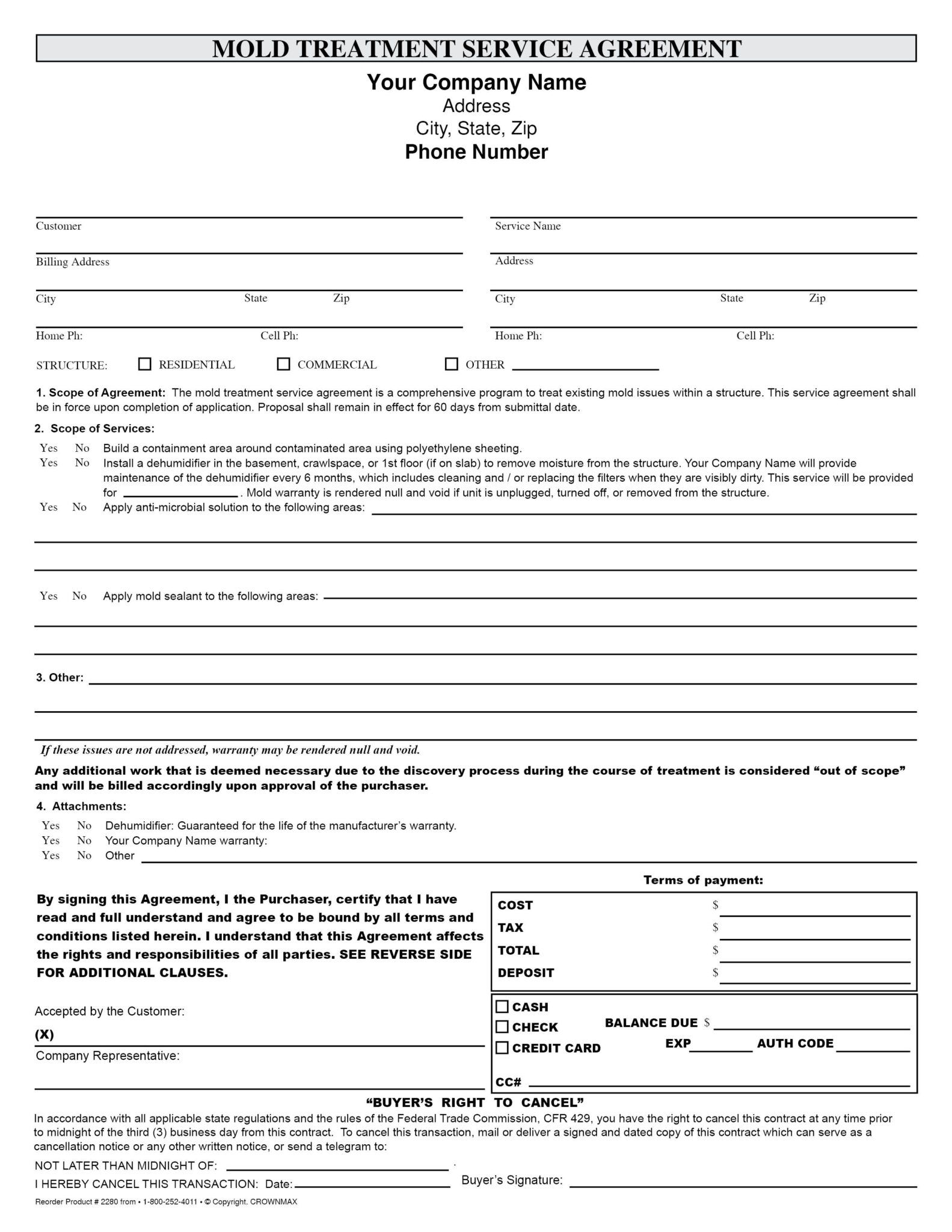 2280 Mold Treatment Service Agreement