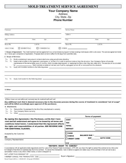 2280 Mold Treatment Service Agreement