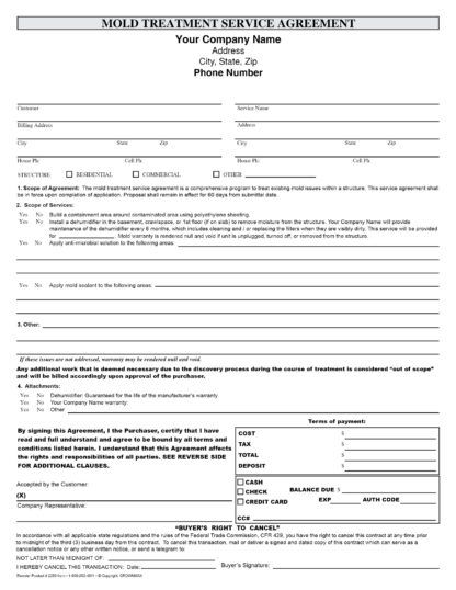 2280 mold treatment service agreement