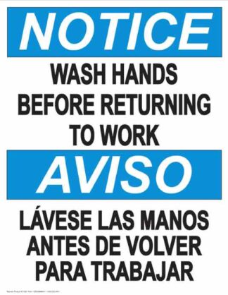 22807 Notice Wash Hands Before Returning to Work Bilingual