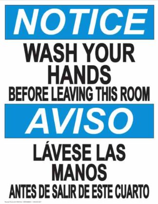 22808 Notice Wash Hands Before Leaving Room Bilingual