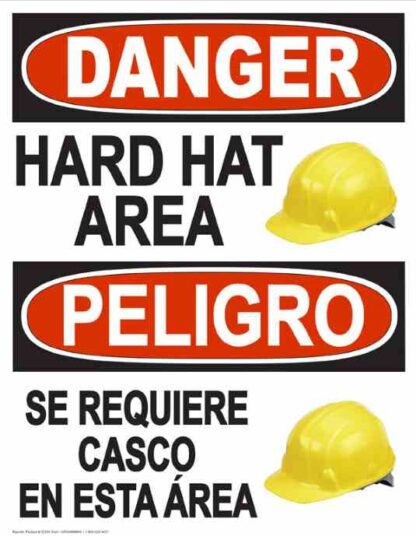 22844 danger hard hat area (vertical bilingual) hat
