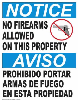 22852 Notice No Firearms Allowed On Property (Bilingual)