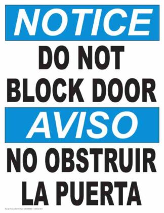 22855 Notice Do Not Block Door (Vertical Bilingual)