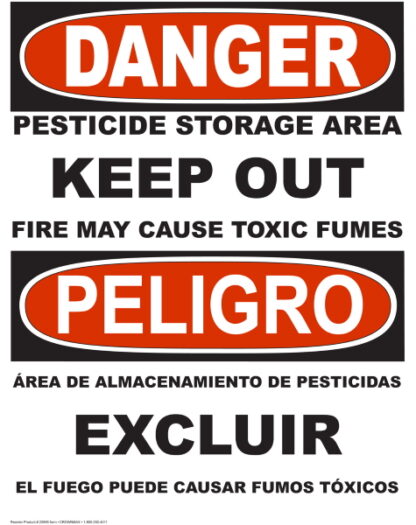 Danger pesticide storage area sign bilingual