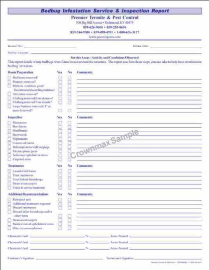 2549 bed bug infestation service & inspection report