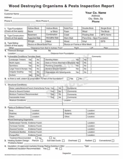 2566 wood destroying organisms & pest inspection report