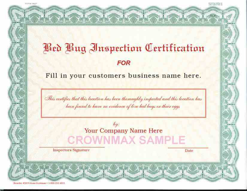 2670 – Bed Bug Certificate - Crownmax.com
