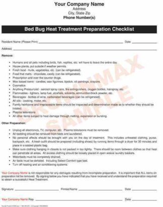 2676 Bed Bug Heat Treatment Prep Checklist