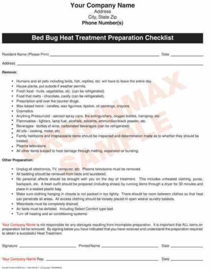 2676 bed bug heat treatment prep checklist
