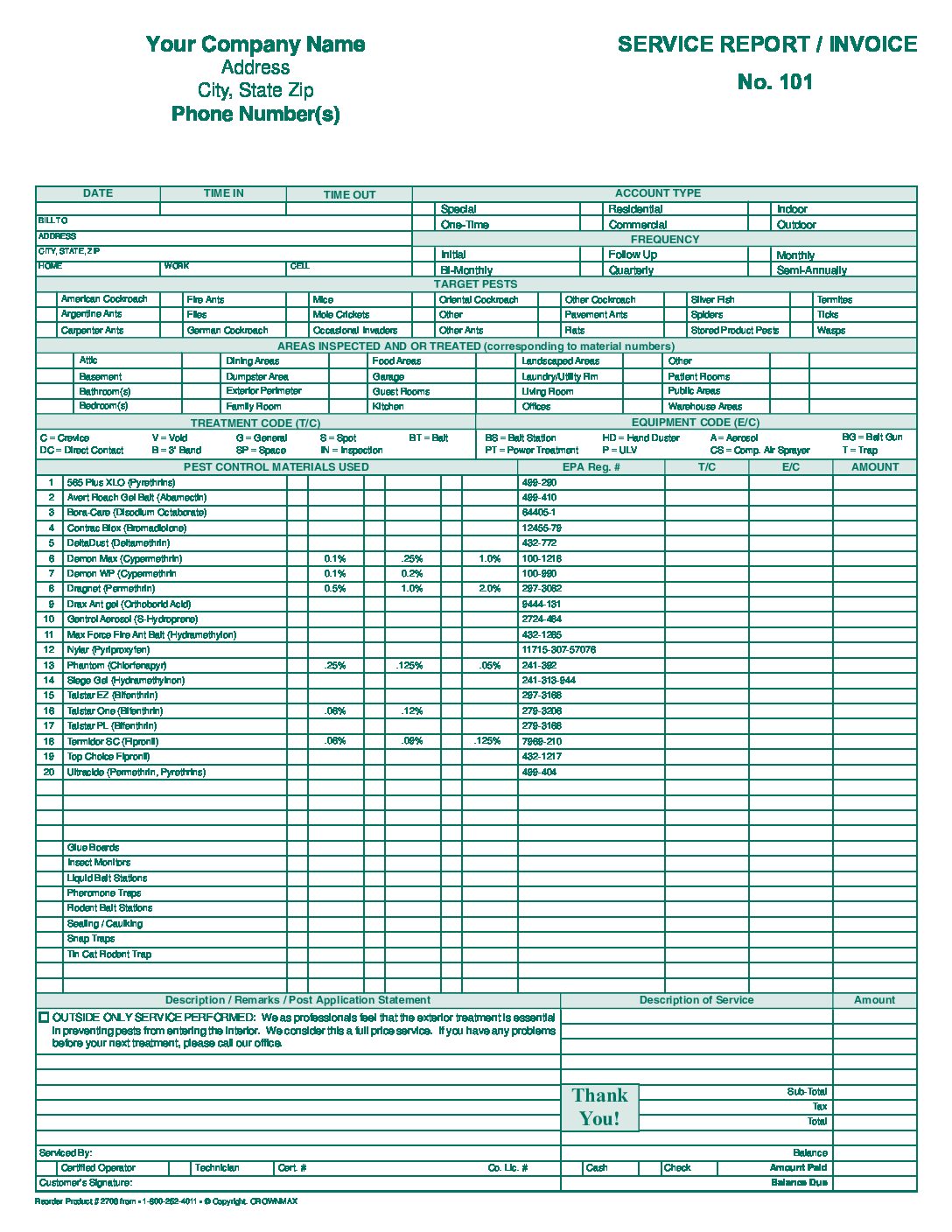 2706 - Service Report / Invoice