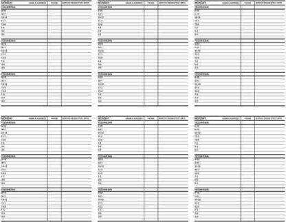 2792 Weekly Service Schedules - 26 weeks