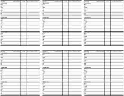 2792 weekly service schedules - 26 weeks