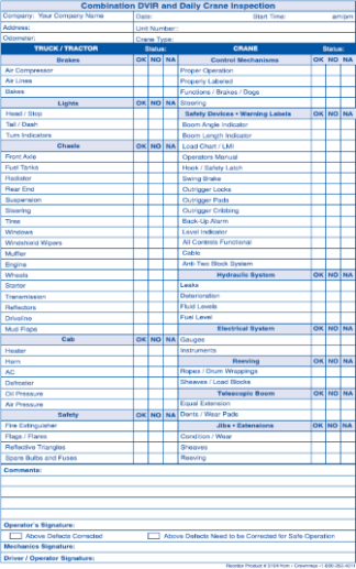 3104-Combination DVIR & Daily Crane Inspection Checklist