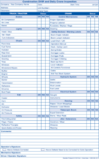 3104-combination dvir & daily crane inspection checklist