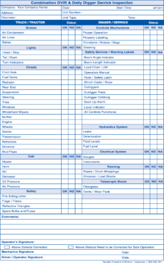 3106 - Combination DVIR & Daily Digger Derrick Inspection Checklist