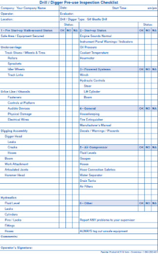 3110 - Drill – Digger Pre-Use Inspection Checklist