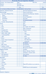 Inspection checklist 1 3112 - excavator pre-use inspection checklist