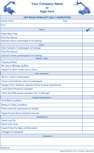 3114-Off Road Forklift Daily Inspection Checklist