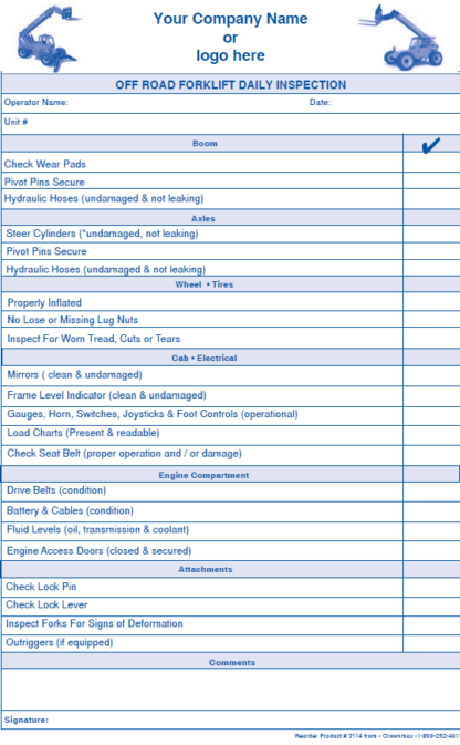 3114-off road forklift daily inspection checklist