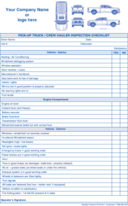 Crownmax printed business forms 4 3116 - pick-up truck – crew hauler inspection checklist
