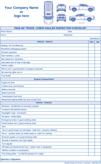 3116 - Pick-Up Truck – Crew Hauler Inspection Checklist