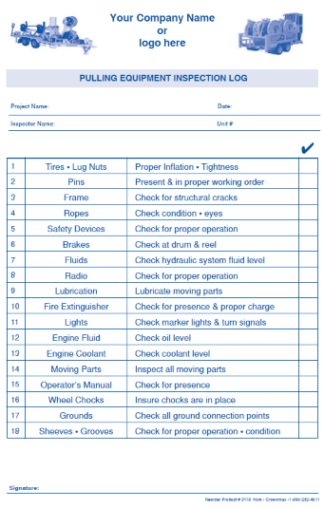 3118 - Pulling Equipment Inspection Log Checklist