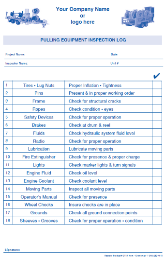 3118 - pulling equipment inspection log checklist