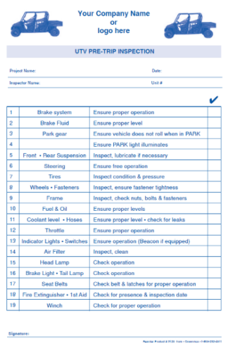 3122-utv pre-trip inspection checklist