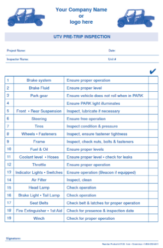 3122-UTV Pre-Trip Inspection Checklist