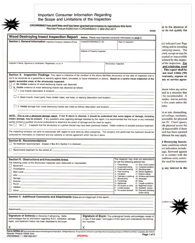 3355 NPMA-33 Wood Destroying Insect Inspection Report