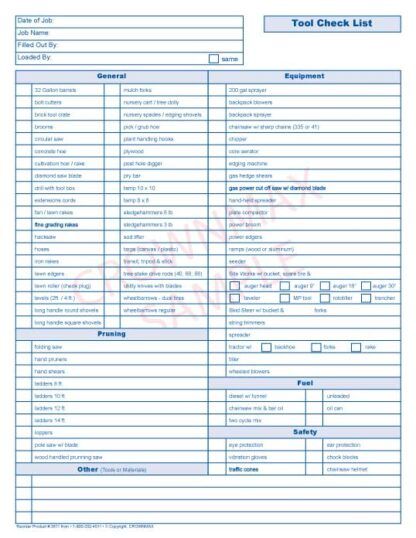 3611 tool check list