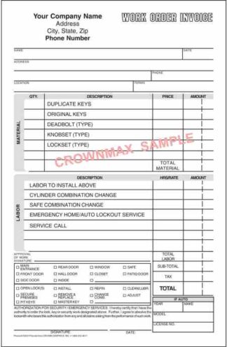 5003 Locksmith Work Order Invoice