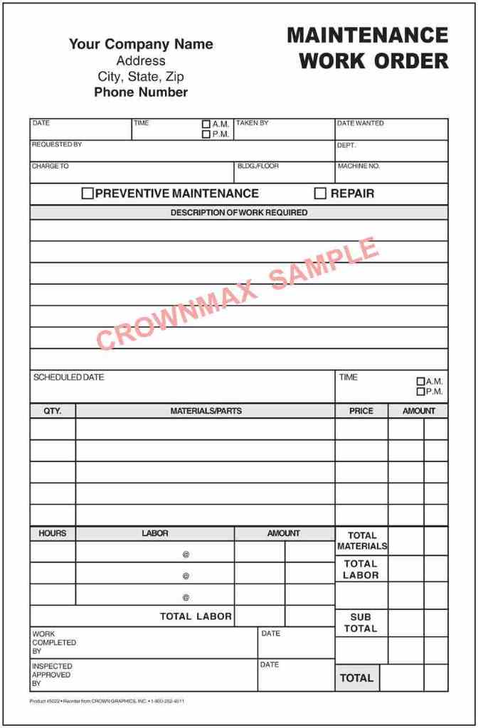 Sample Maintenance Work Order The Document Template