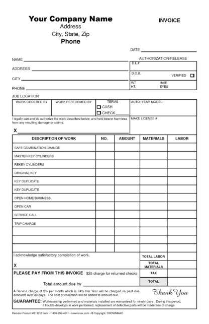 5133 locksmith invoice