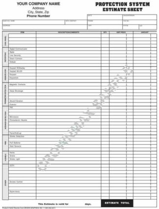 5233 Protection System Estimate Sheet