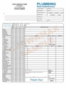 Work order forms 5 6540 plumbing work / order invoice